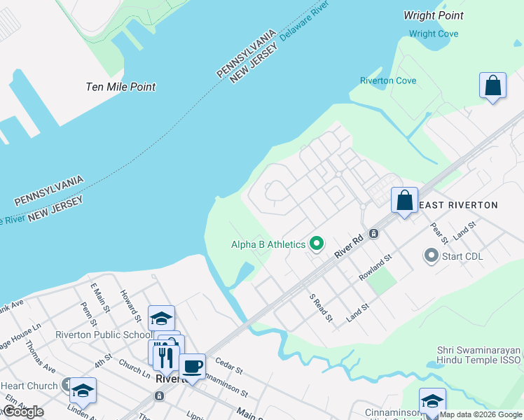 map of restaurants, bars, coffee shops, grocery stores, and more near 202 Nathan Drive in Cinnaminson