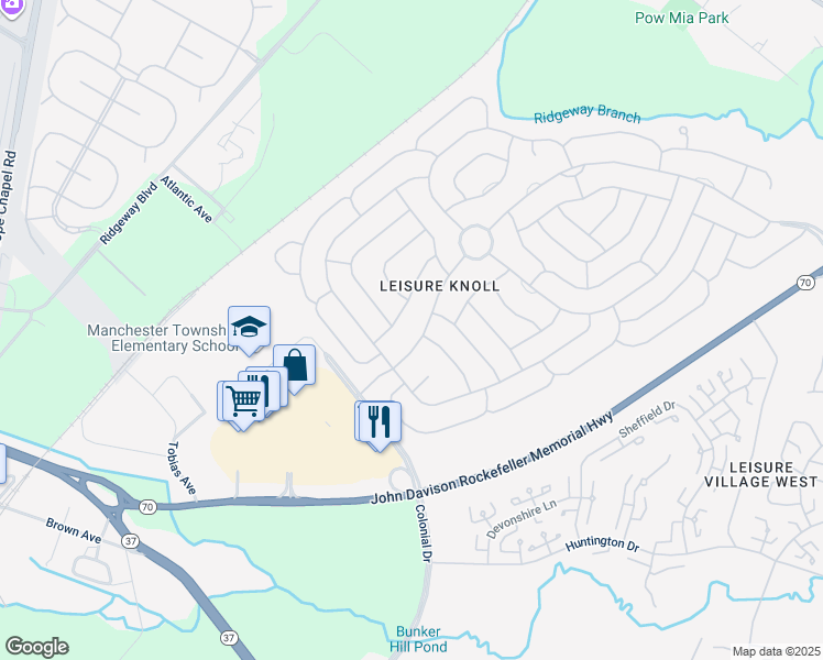 map of restaurants, bars, coffee shops, grocery stores, and more near 166 Buckingham Drive North in Manchester Township