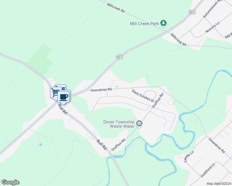 map of restaurants, bars, coffee shops, grocery stores, and more near 234 Waldorf Drive in York
