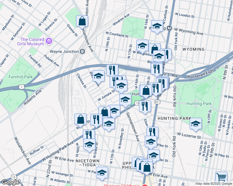 map of restaurants, bars, coffee shops, grocery stores, and more near in Philadelphia