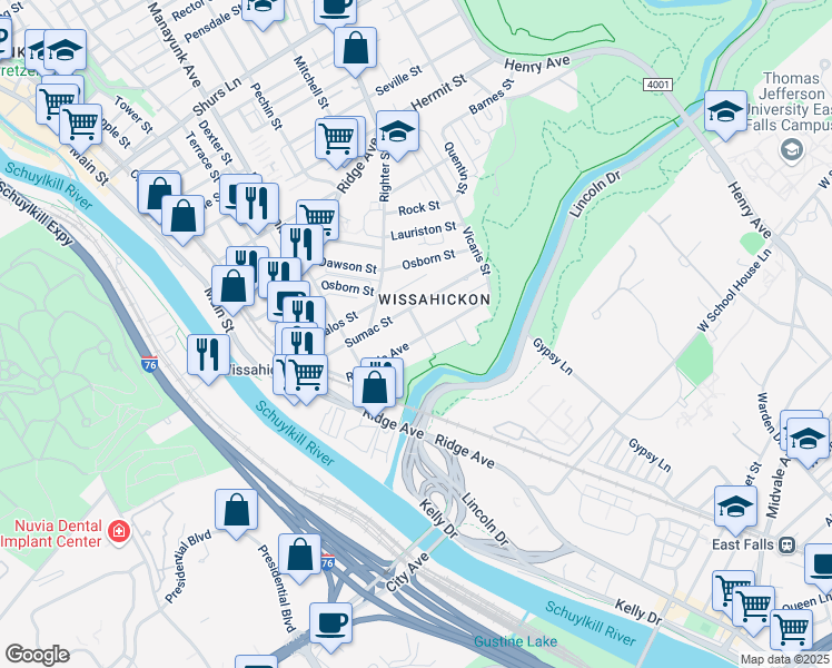 map of restaurants, bars, coffee shops, grocery stores, and more near 124 Rochelle Avenue in Philadelphia