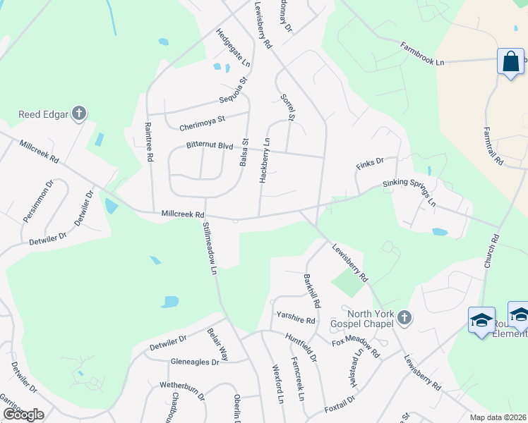 map of restaurants, bars, coffee shops, grocery stores, and more near 925 Millcreek Road in York