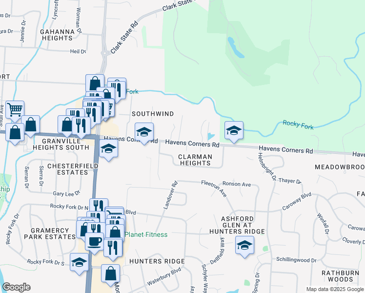 map of restaurants, bars, coffee shops, grocery stores, and more near 76 Saint Stephens Court in Columbus