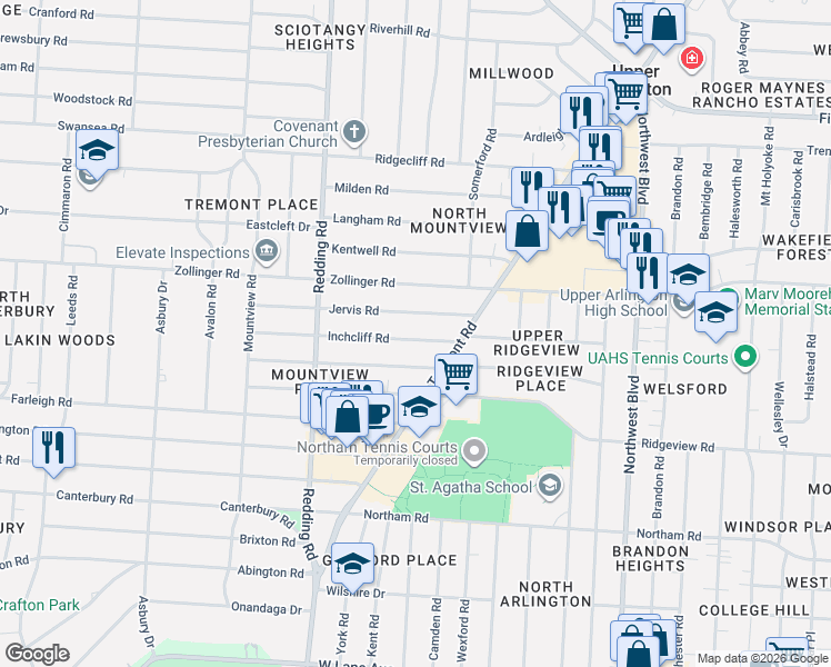 map of restaurants, bars, coffee shops, grocery stores, and more near 1994 Harwitch Road in Columbus