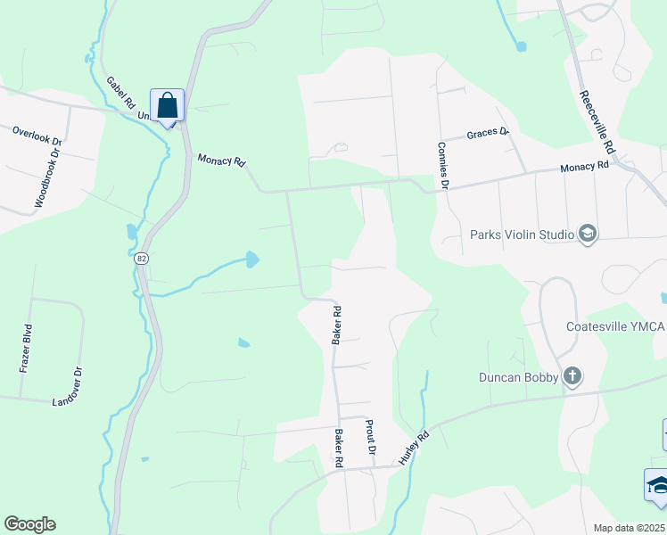 map of restaurants, bars, coffee shops, grocery stores, and more near 40 Fox Lane in Coatesville