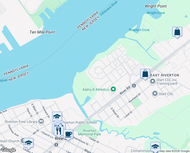 map of restaurants, bars, coffee shops, grocery stores, and more near 220 Nathan Drive in Cinnaminson