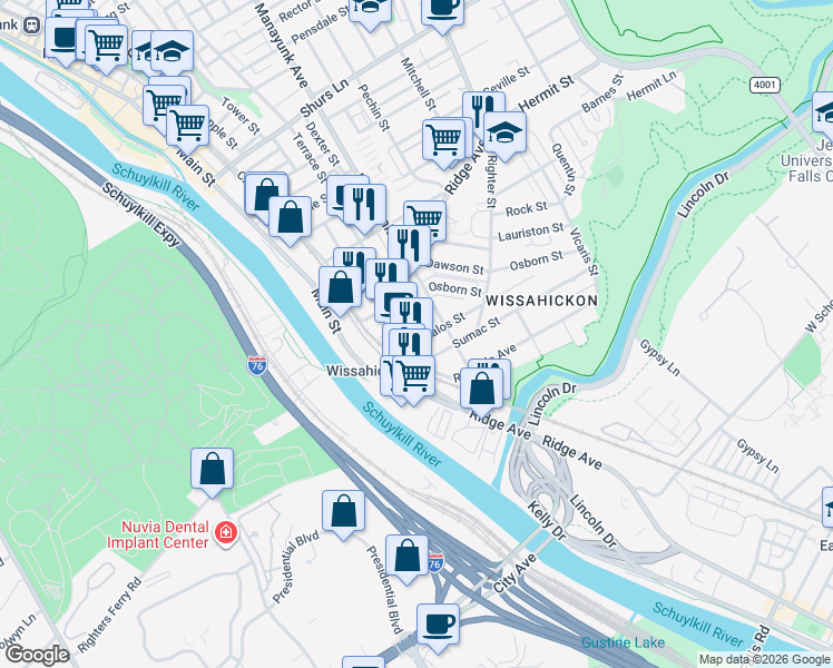 map of restaurants, bars, coffee shops, grocery stores, and more near in Philadelphia