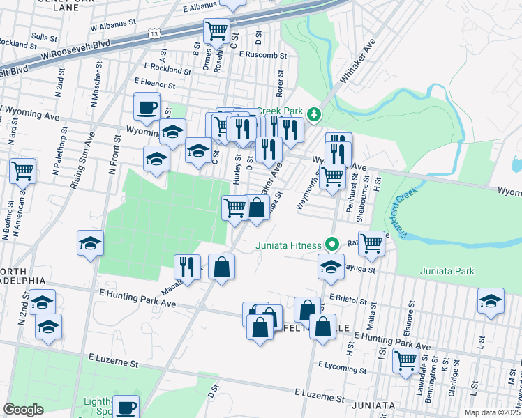 map of restaurants, bars, coffee shops, grocery stores, and more near 4519 Whitaker Avenue in Philadelphia