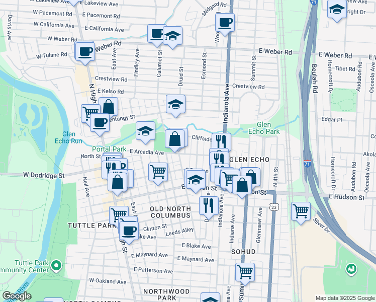 map of restaurants, bars, coffee shops, grocery stores, and more near 2644 Medary Avenue in Columbus