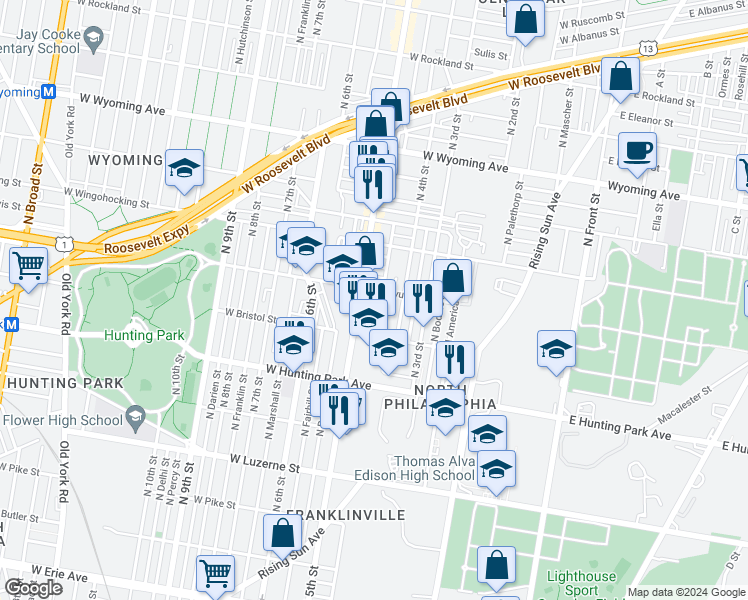 map of restaurants, bars, coffee shops, grocery stores, and more near 439 Saint Luke Street in Philadelphia