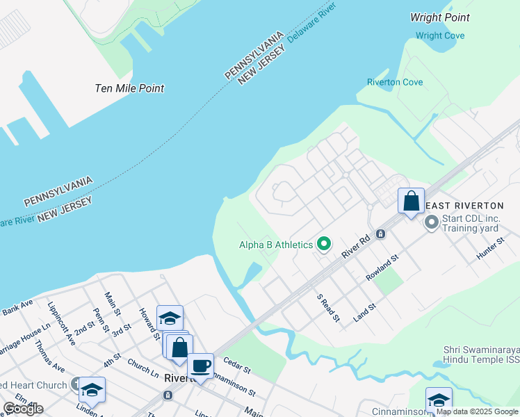 map of restaurants, bars, coffee shops, grocery stores, and more near 202 Nathan Drive in Cinnaminson