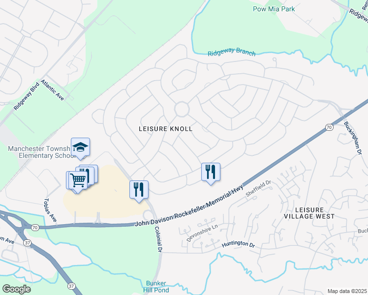 map of restaurants, bars, coffee shops, grocery stores, and more near 23 Oakham Row in Manchester Township