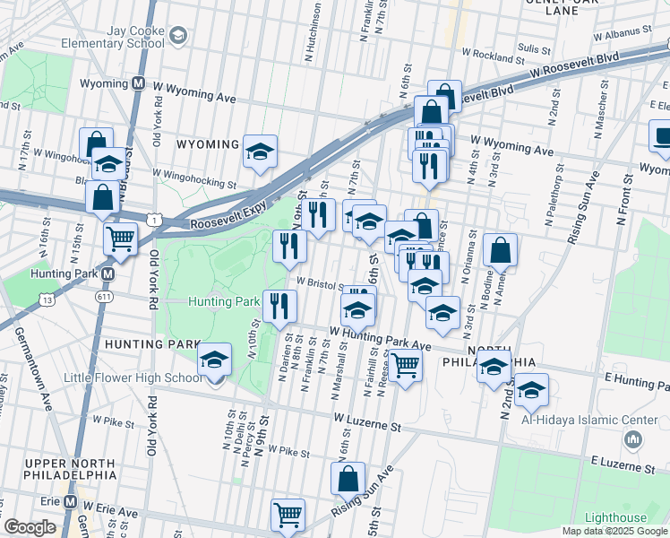 map of restaurants, bars, coffee shops, grocery stores, and more near 4322 North 7th Street in Philadelphia