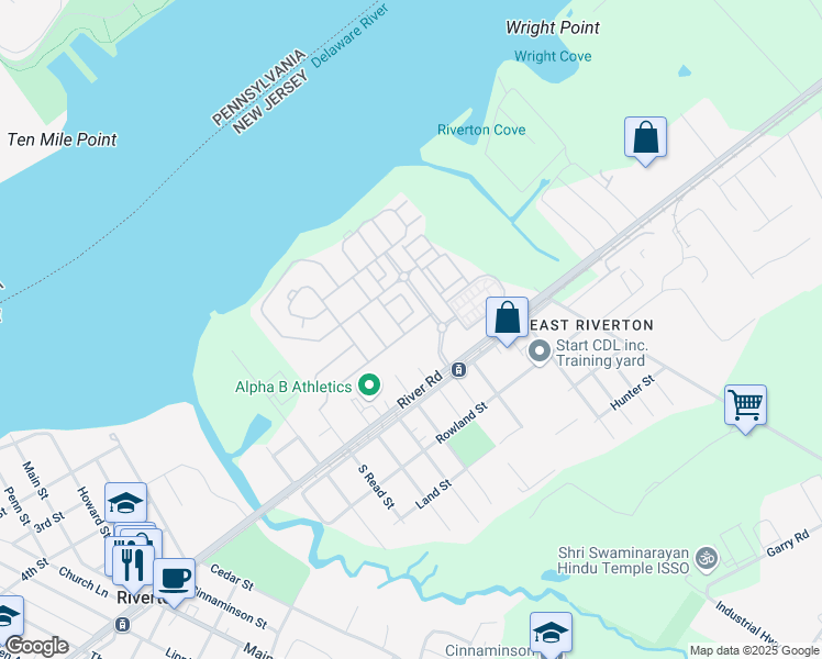 map of restaurants, bars, coffee shops, grocery stores, and more near 355 Harbour Boulevard in Cinnaminson