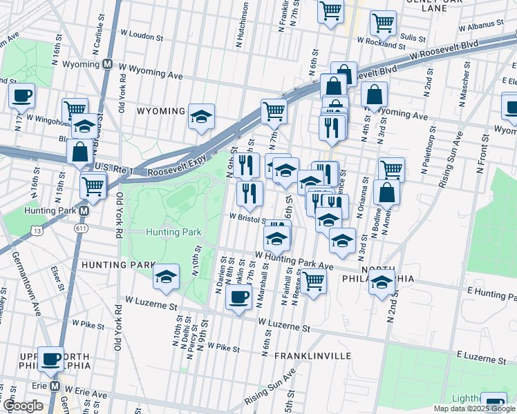 map of restaurants, bars, coffee shops, grocery stores, and more near 4322 North 7th Street in Philadelphia