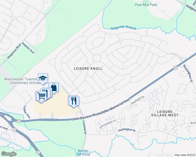 map of restaurants, bars, coffee shops, grocery stores, and more near 23 Oakham Row in Manchester Township