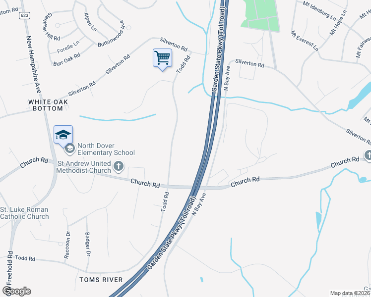 map of restaurants, bars, coffee shops, grocery stores, and more near 1763 Todd Road in Toms River