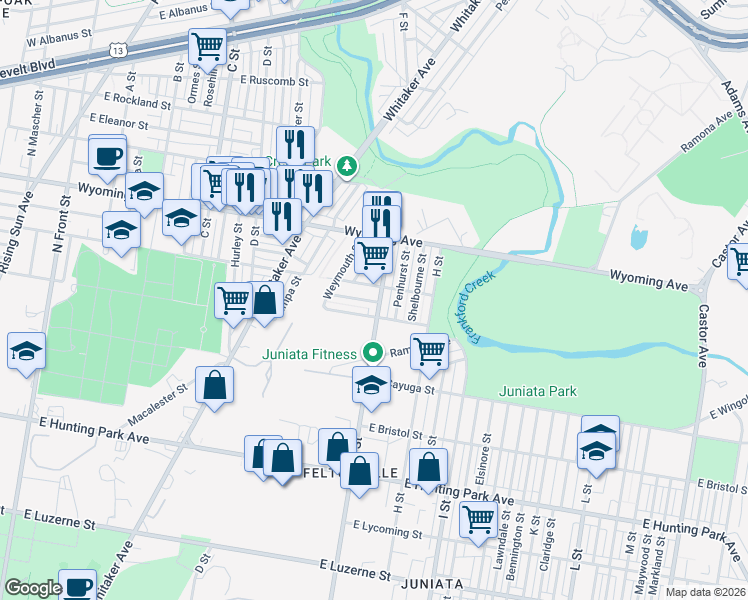 map of restaurants, bars, coffee shops, grocery stores, and more near 4608 G Street in Philadelphia