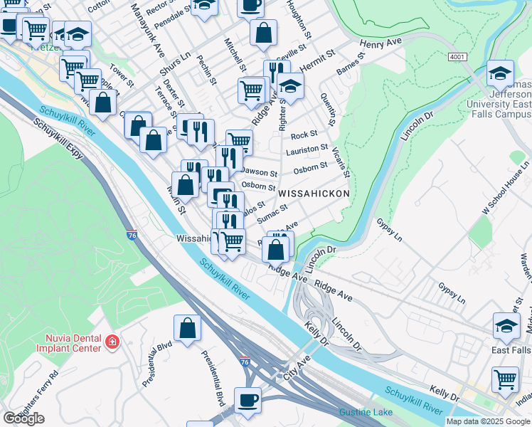 map of restaurants, bars, coffee shops, grocery stores, and more near 169 Kalos Street in Philadelphia