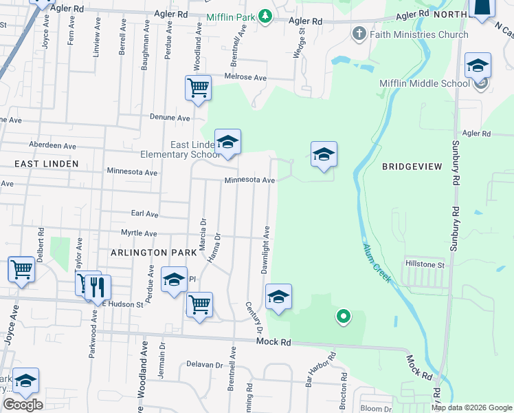 map of restaurants, bars, coffee shops, grocery stores, and more near 2419 Century Drive in Columbus