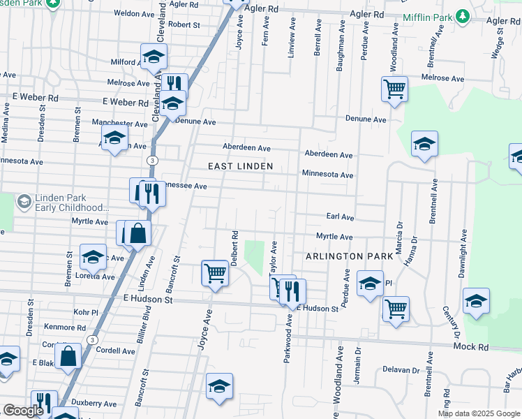 map of restaurants, bars, coffee shops, grocery stores, and more near 1933 Genessee Avenue in Columbus