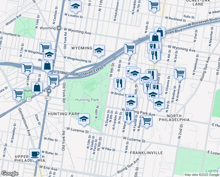 map of restaurants, bars, coffee shops, grocery stores, and more near 4317 North 9th Street in Philadelphia