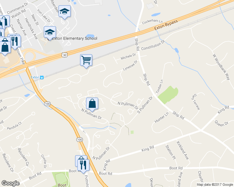 map of restaurants, bars, coffee shops, grocery stores, and more near 742 Chessie Court in West Chester