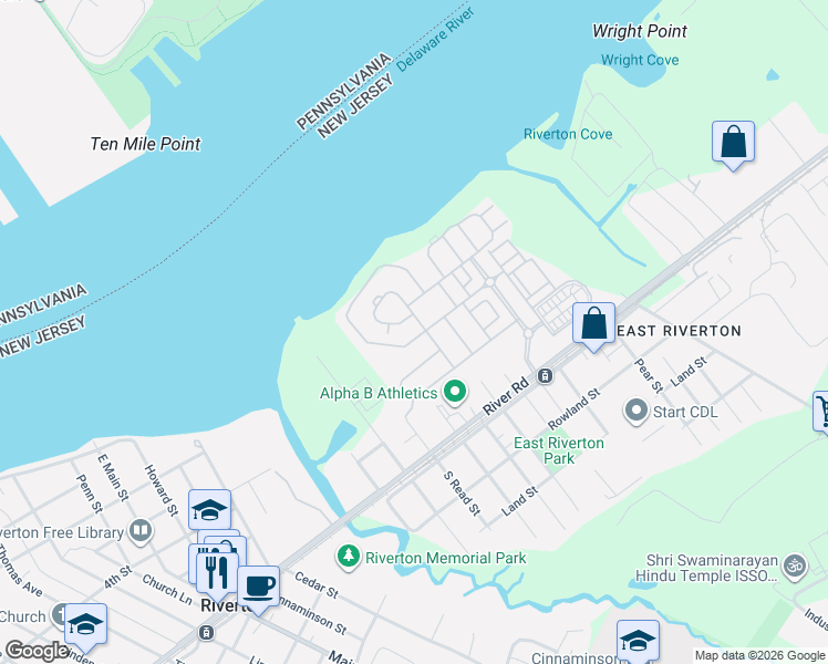 map of restaurants, bars, coffee shops, grocery stores, and more near 212 Helen Drive in Cinnaminson