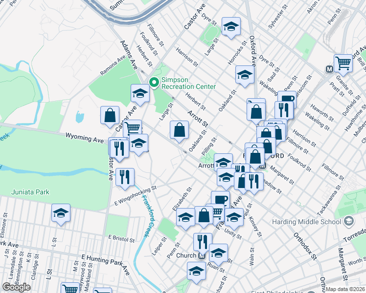 map of restaurants, bars, coffee shops, grocery stores, and more near 4615 Naples Street in Philadelphia