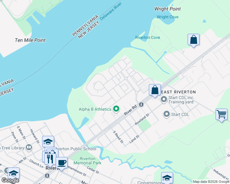 map of restaurants, bars, coffee shops, grocery stores, and more near 351 Amy Way in Cinnaminson