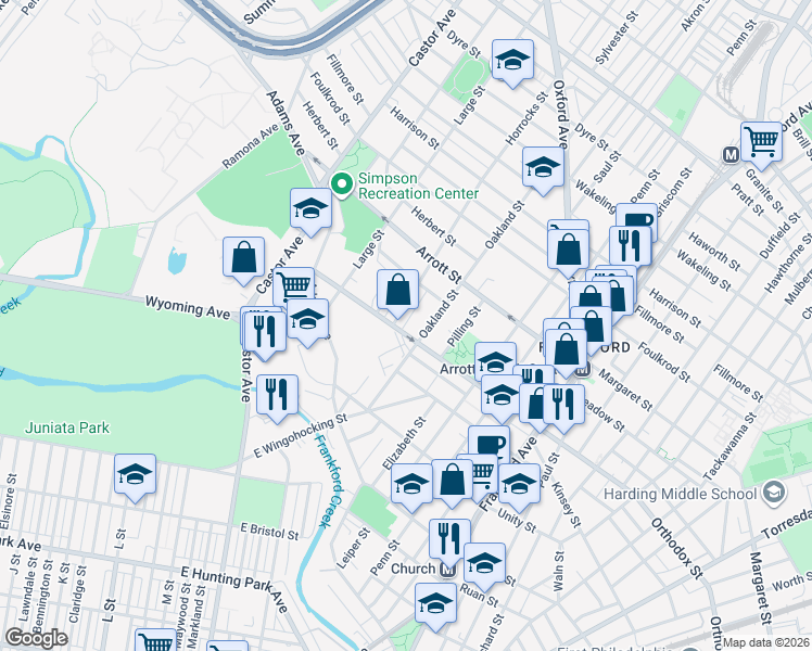 map of restaurants, bars, coffee shops, grocery stores, and more near 4615 Naples Street in Philadelphia