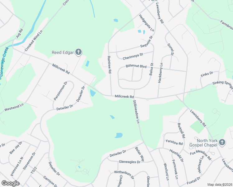 map of restaurants, bars, coffee shops, grocery stores, and more near 2975 Raintree Road in York