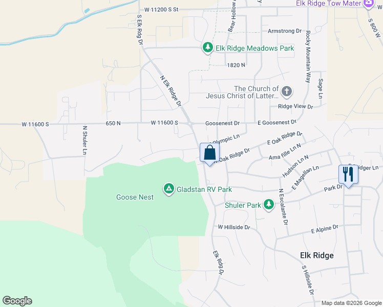 map of restaurants, bars, coffee shops, grocery stores, and more near 285 West Olympic Lane in Elk Ridge
