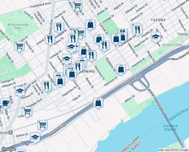 map of restaurants, bars, coffee shops, grocery stores, and more near 6147 Hegerman Street in Philadelphia