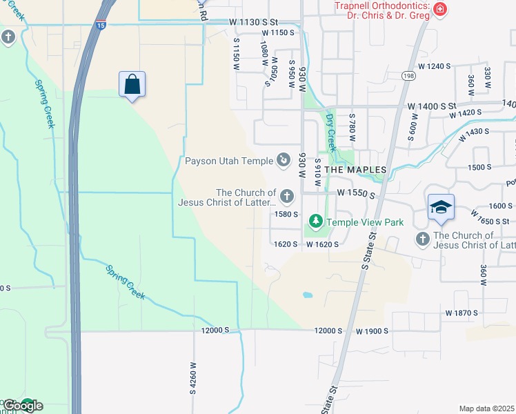 map of restaurants, bars, coffee shops, grocery stores, and more near 1571 South 1100 West in Payson