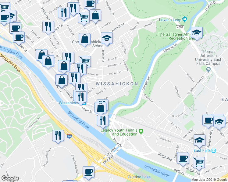 map of restaurants, bars, coffee shops, grocery stores, and more near in Philadelphia