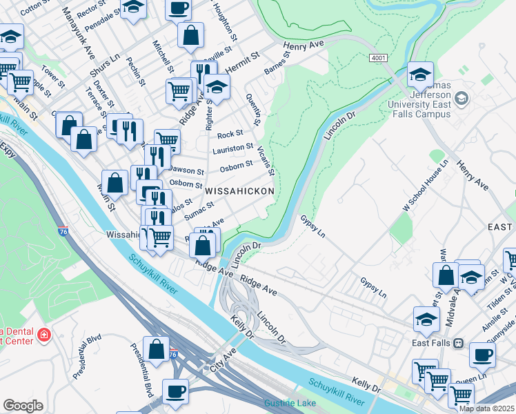 map of restaurants, bars, coffee shops, grocery stores, and more near 240 Rochelle Avenue in Philadelphia
