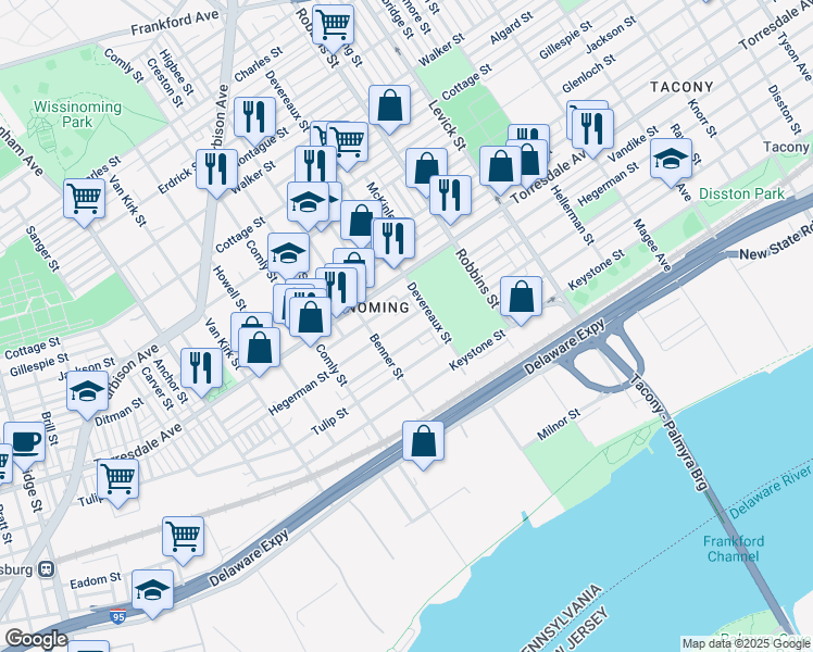 map of restaurants, bars, coffee shops, grocery stores, and more near 6147 Hegerman Street in Philadelphia