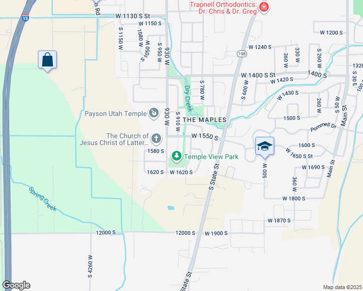 map of restaurants, bars, coffee shops, grocery stores, and more near 1567 South 910 West in Payson