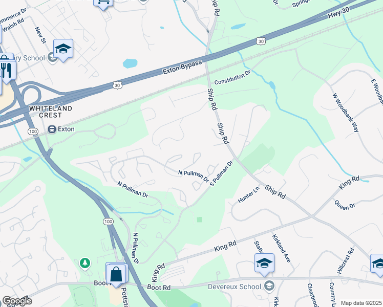 map of restaurants, bars, coffee shops, grocery stores, and more near 395 Lynetree Drive in West Chester