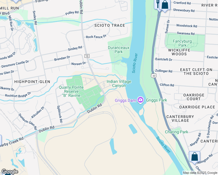 map of restaurants, bars, coffee shops, grocery stores, and more near 3240 Brookview Way in Columbus