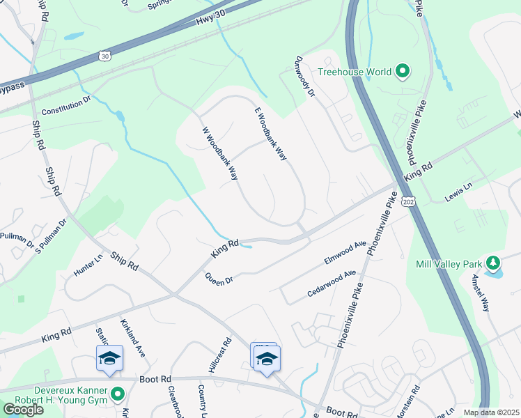 map of restaurants, bars, coffee shops, grocery stores, and more near 1411 West Woodbank Way in West Chester