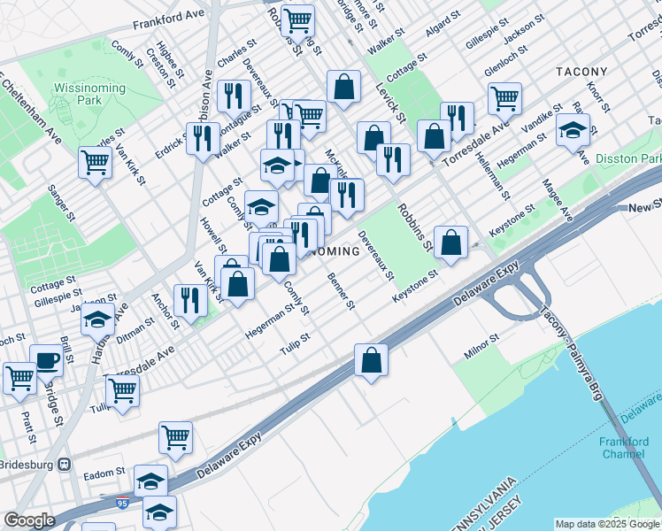 map of restaurants, bars, coffee shops, grocery stores, and more near in Philadelphia