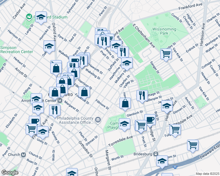 map of restaurants, bars, coffee shops, grocery stores, and more near 5007 Hawthorne Street in Philadelphia