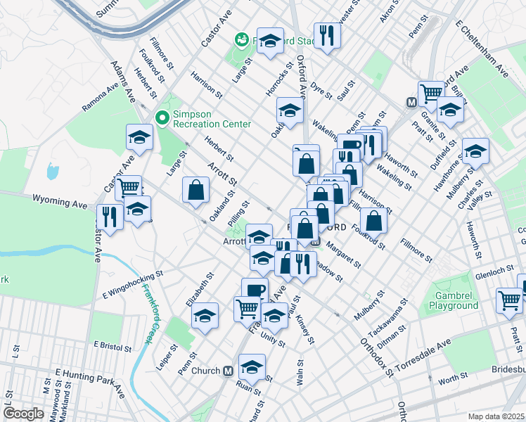 map of restaurants, bars, coffee shops, grocery stores, and more near in Philadelphia
