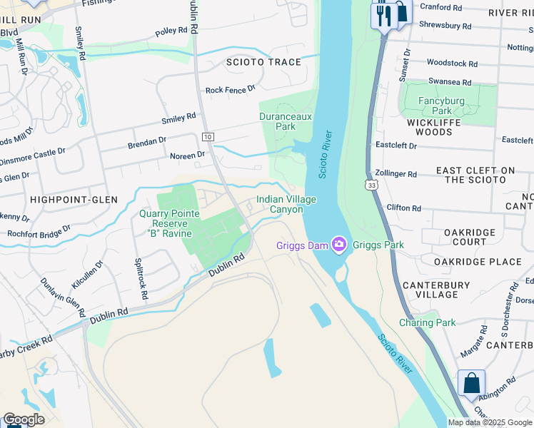map of restaurants, bars, coffee shops, grocery stores, and more near 3240 Brookview Way in Columbus