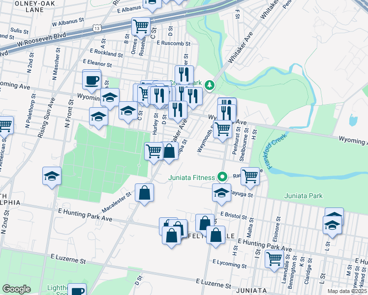 map of restaurants, bars, coffee shops, grocery stores, and more near 4549 Tampa Street in Philadelphia