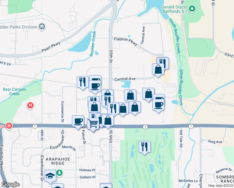 map of restaurants, bars, coffee shops, grocery stores, and more near 2000-2034 55th St in Boulder