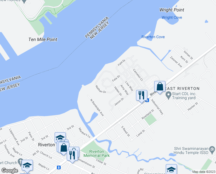 map of restaurants, bars, coffee shops, grocery stores, and more near 206 Alex Way in Cinnaminson