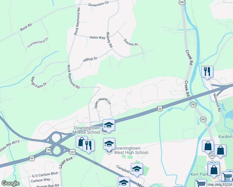 map of restaurants, bars, coffee shops, grocery stores, and more near 1913 Phipps Circle in Downingtown